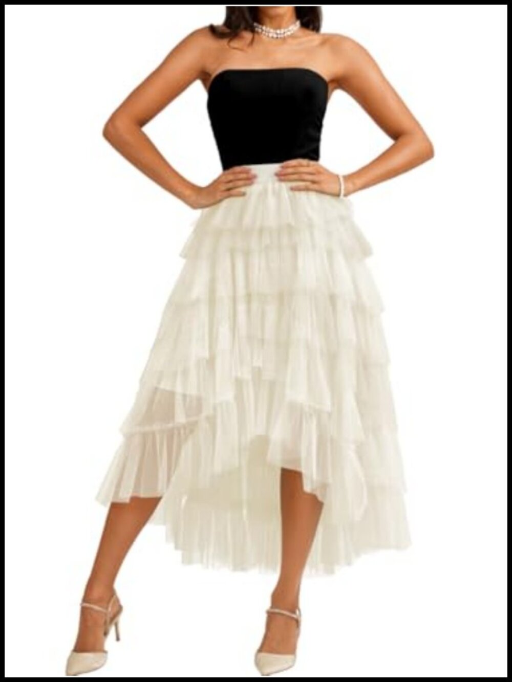 Layered Tulle Rainbow Tutu Skirt for Women High Waisted High Low Midi
